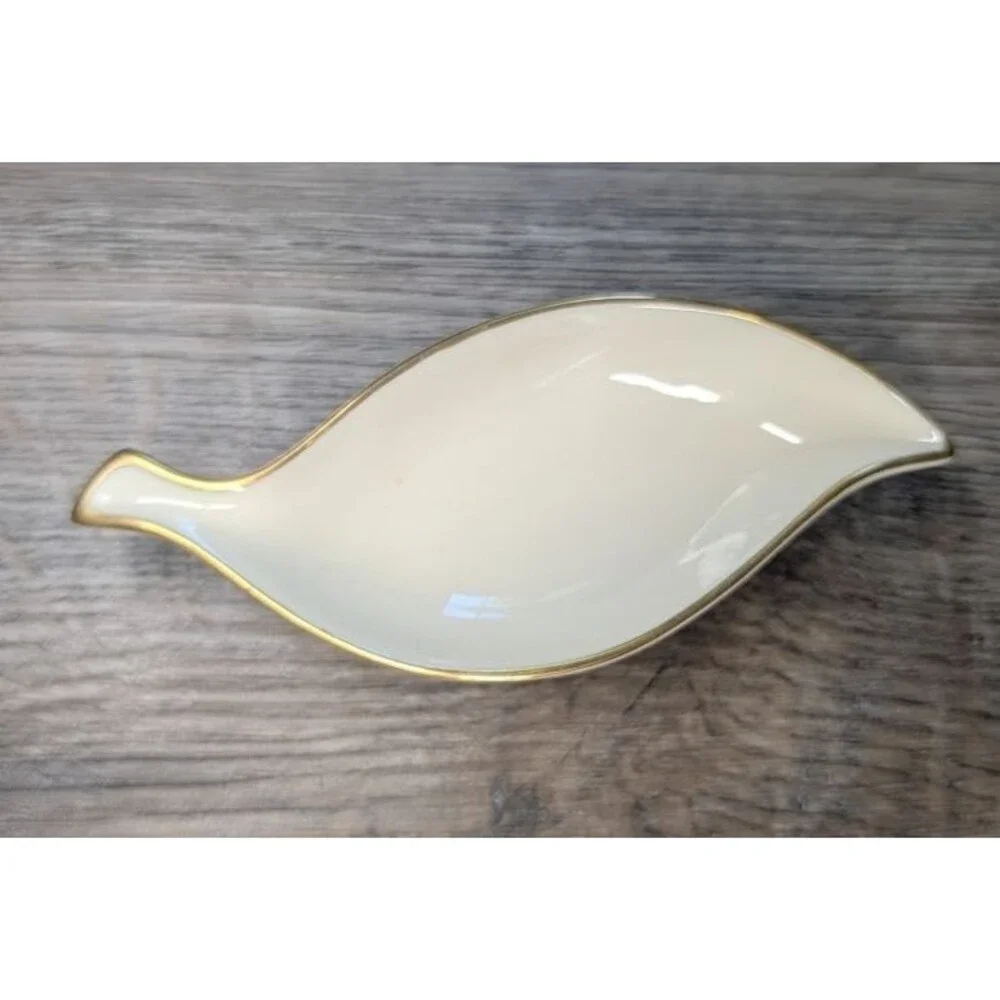 Lenox Eternal Leaf Dish Individual Nut Salt Condiment Trinket 24K Gold USA